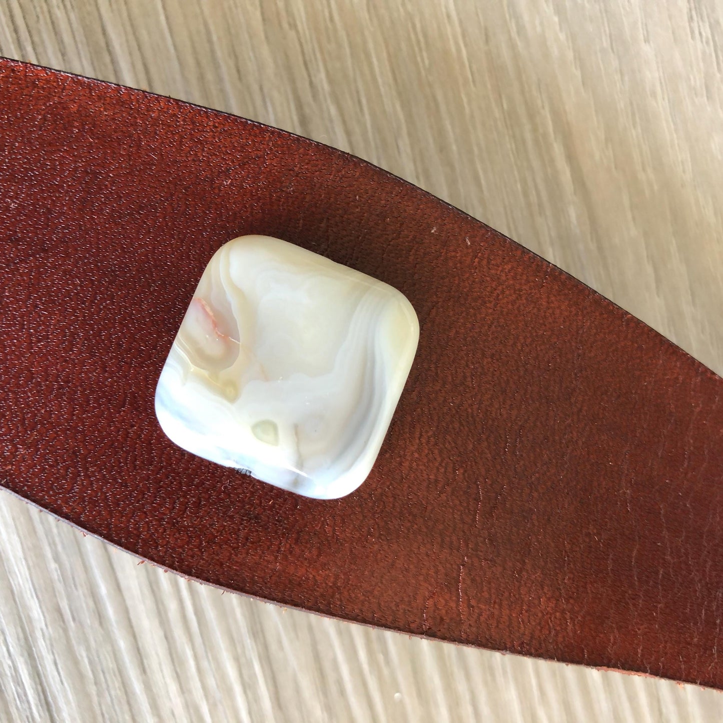 Brown Leather Bracelet with White Agate Bead