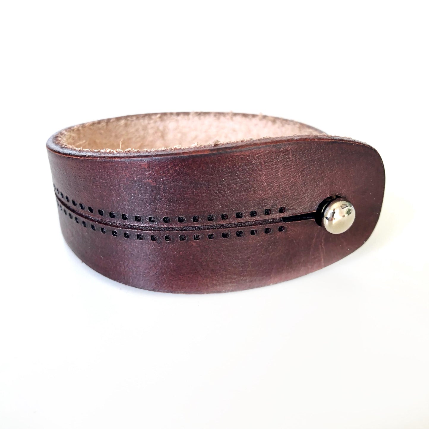 Classic Brown Leather Bracelet for Men Handmade from Rawhide Leather