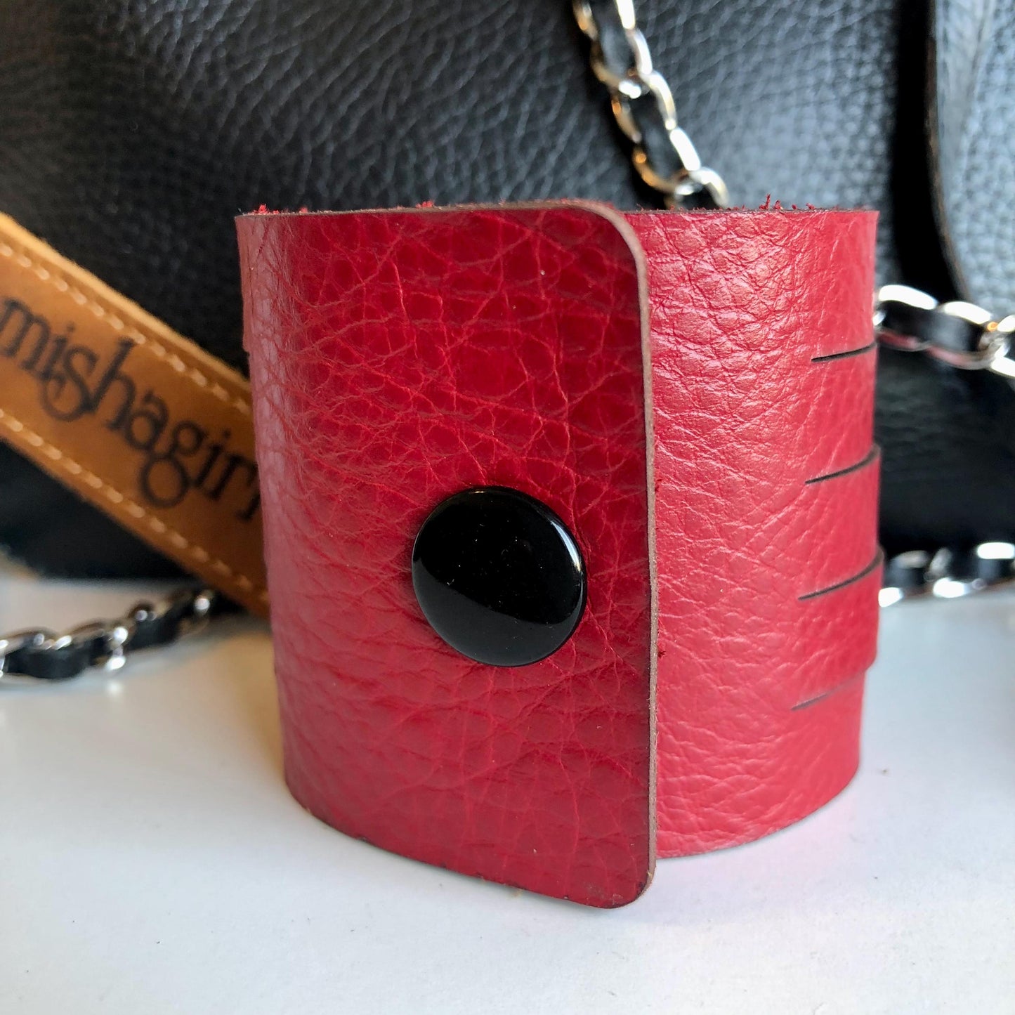 Women's Sexy Red Leather Slit Cuff