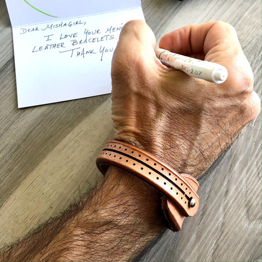 Natural Leather Bracelet for Men Handmade from Rawhide Leather