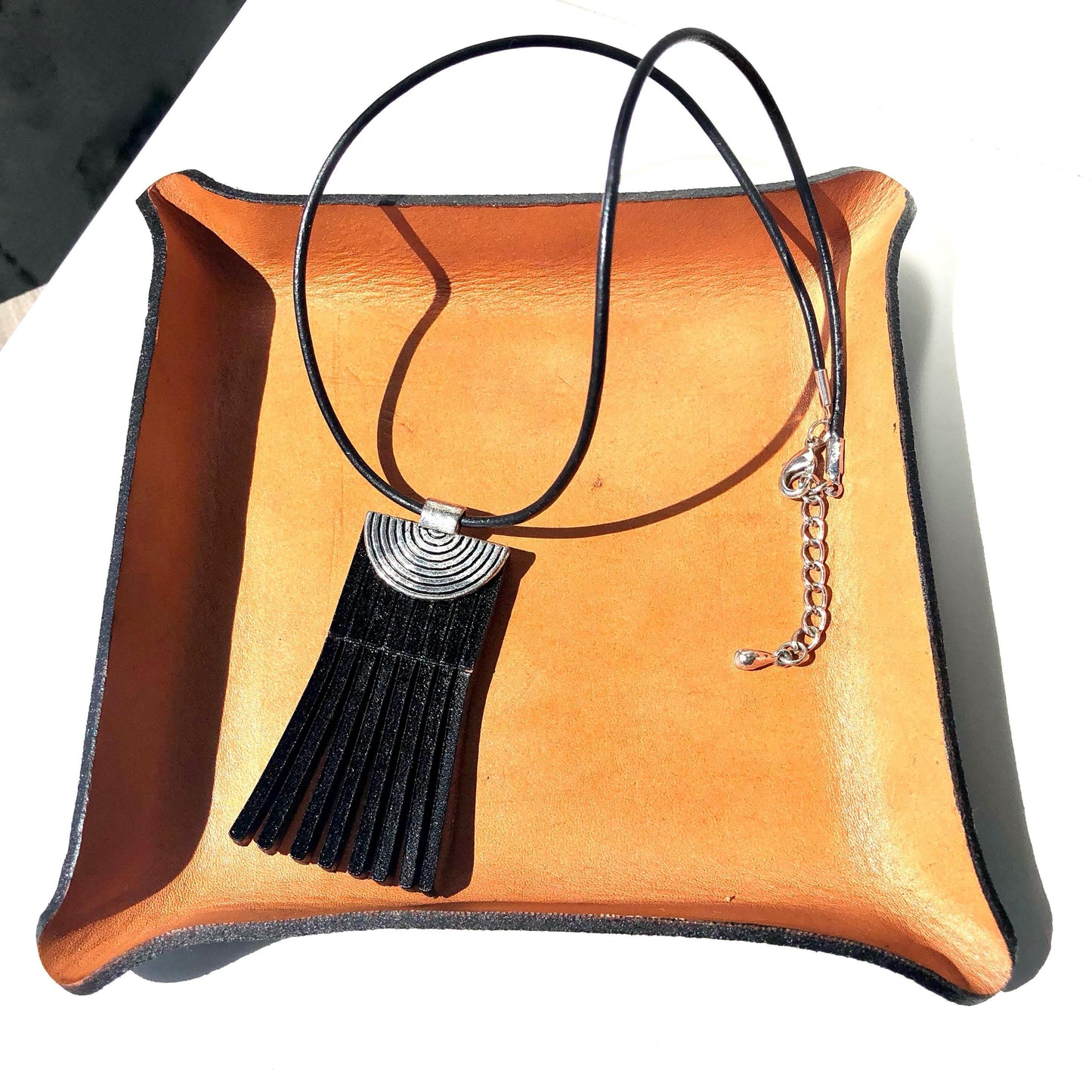 Black Leather Fringe Necklace