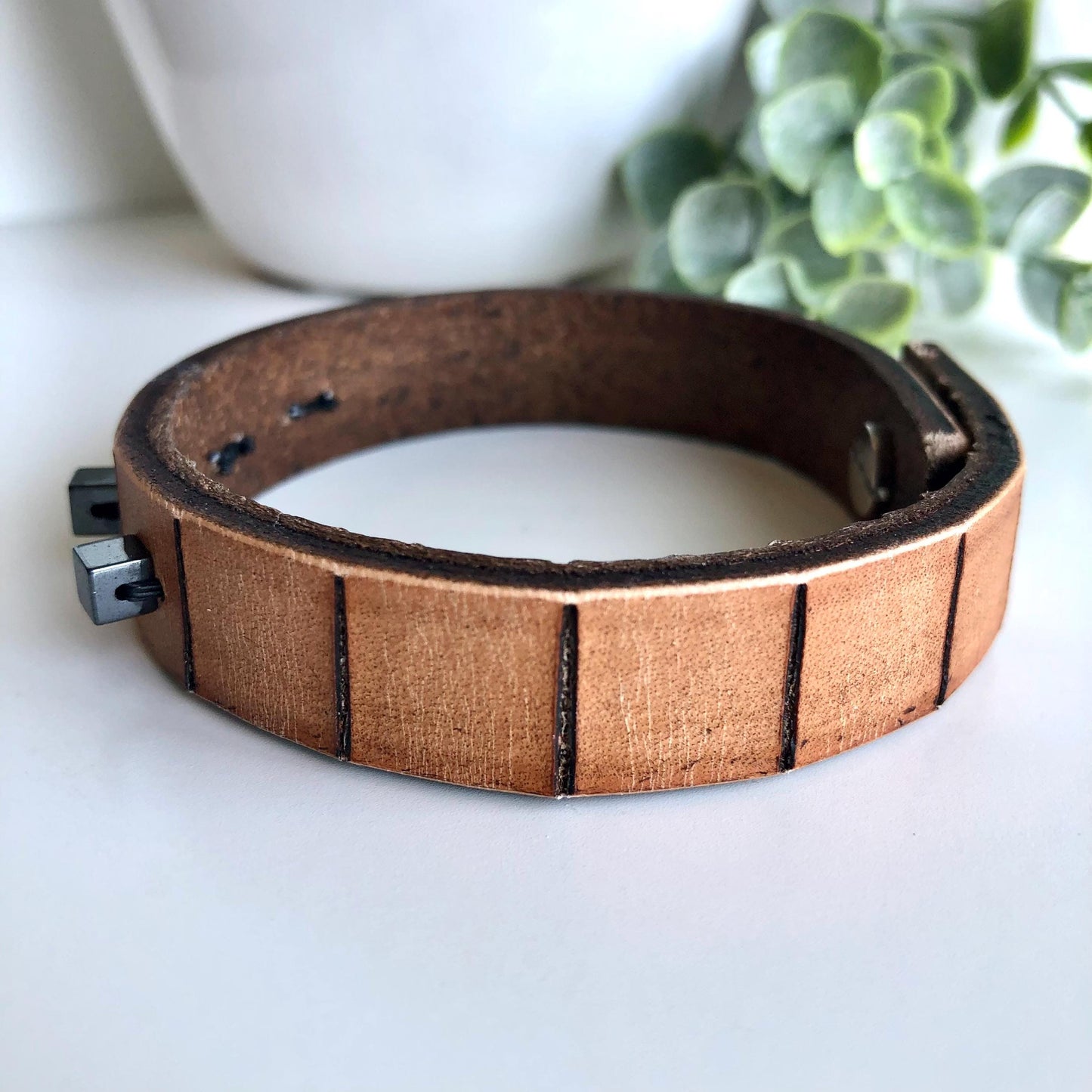 Thin Beaded Brown Leather Bracelet