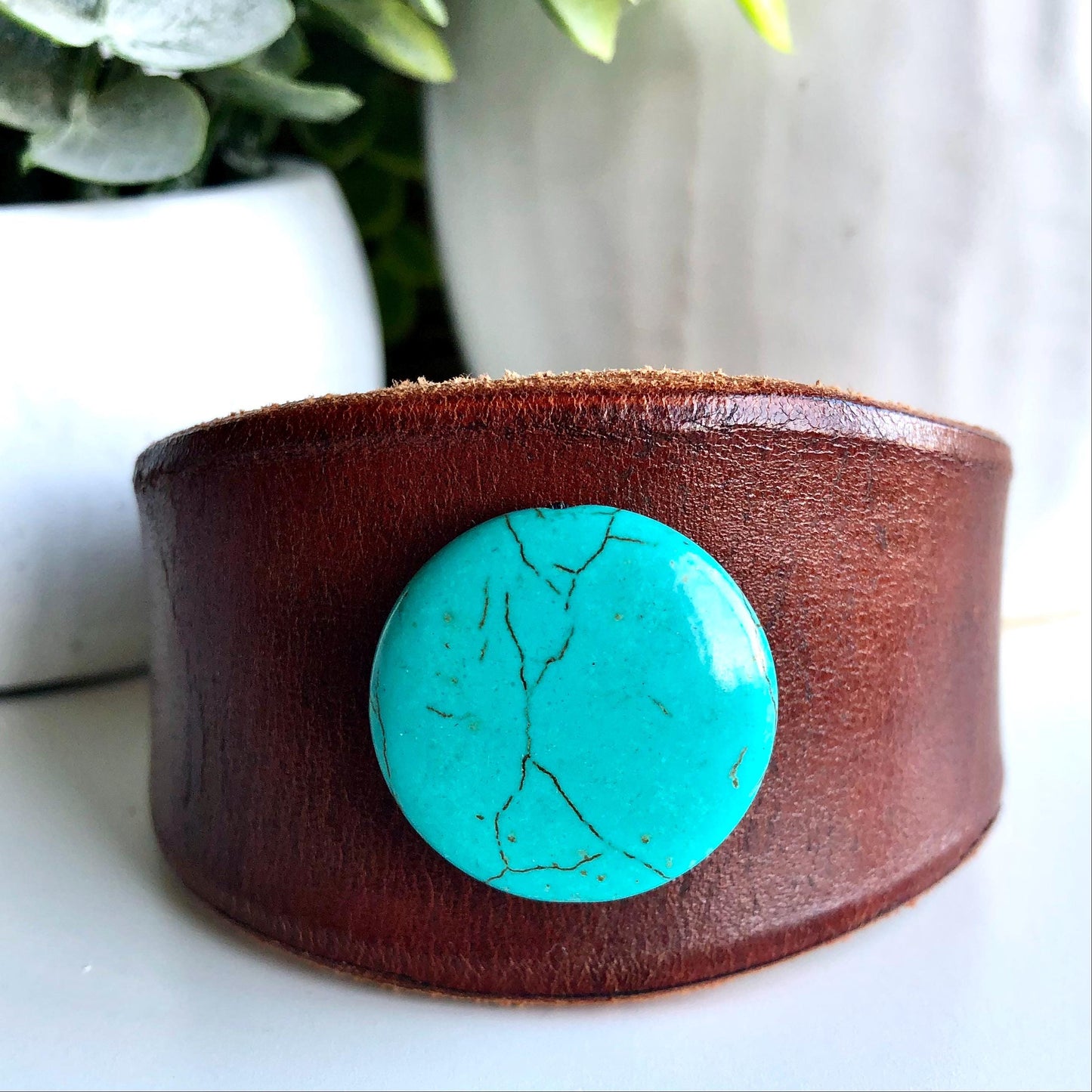 Leather Bracelet with Turquoise Bead