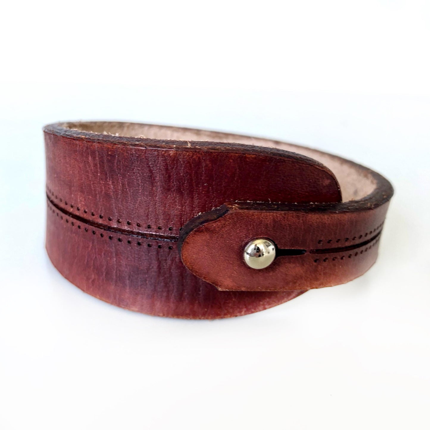 Classic Brown Leather Bracelet for Men Handmade from Rawhide Leather