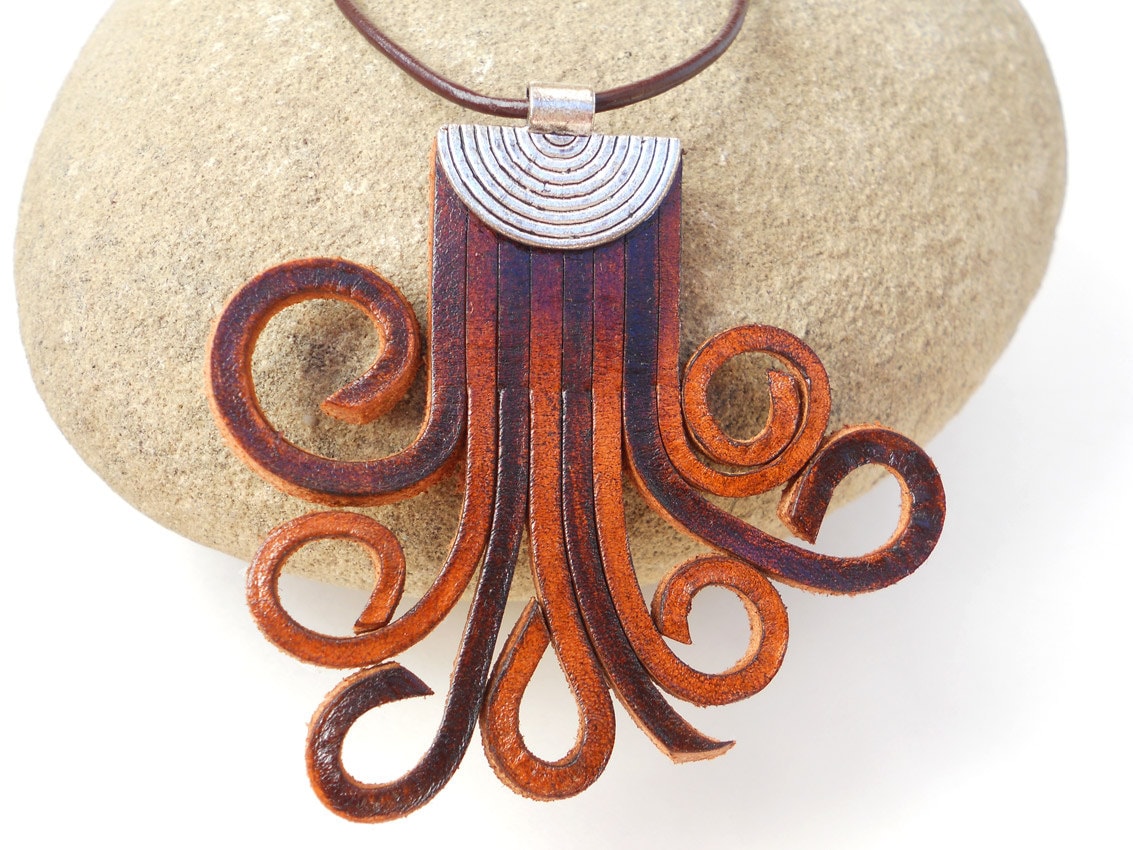 Women's Leather Fringe Octopus Necklace