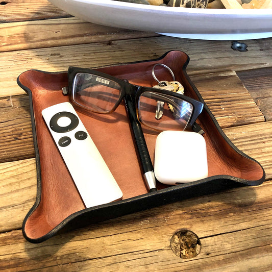 Handmade Square Leather Catch All Tray