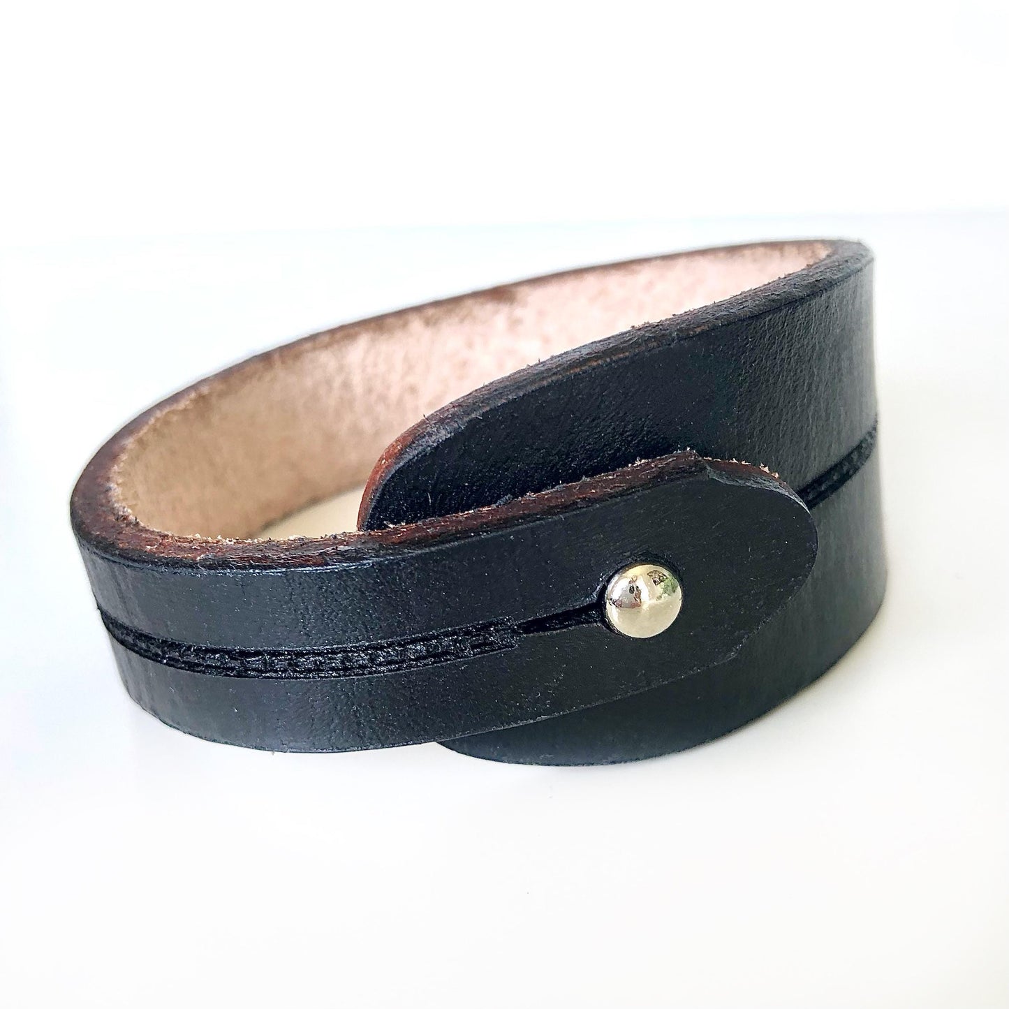 Classic Black Leather Bracelet for Men Handmade from Rawhide Leather