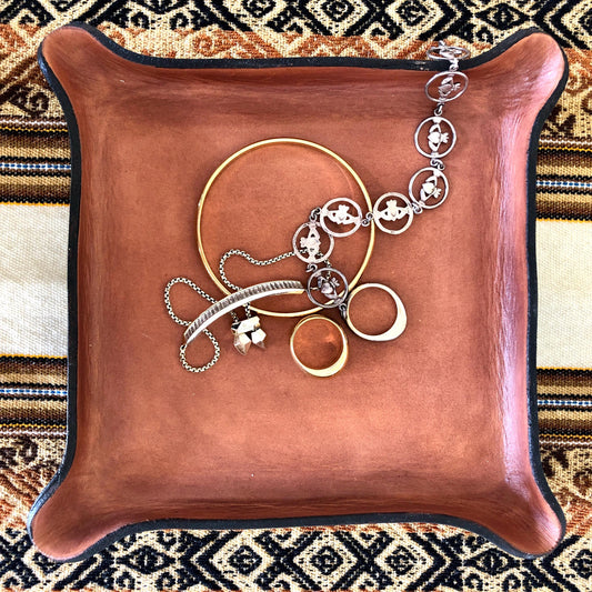 Handmade Square Leather Catch All Tray