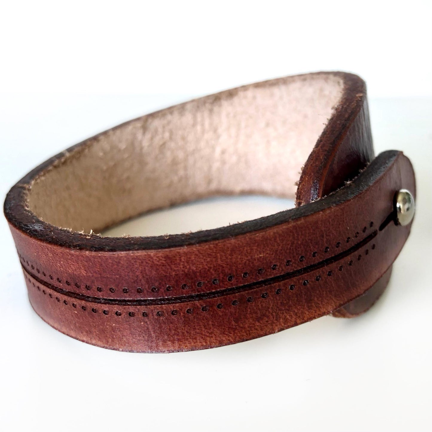 Classic Brown Leather Bracelet for Men Handmade from Rawhide Leather