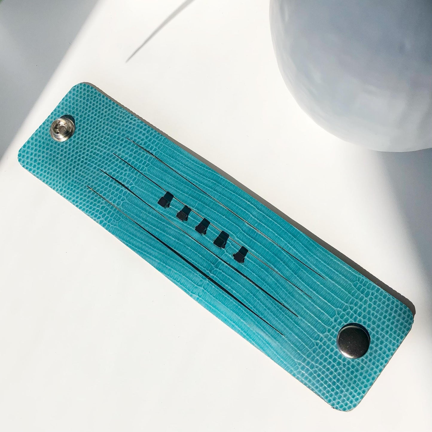 Turquoise Leather Wrist Cuff with Slits