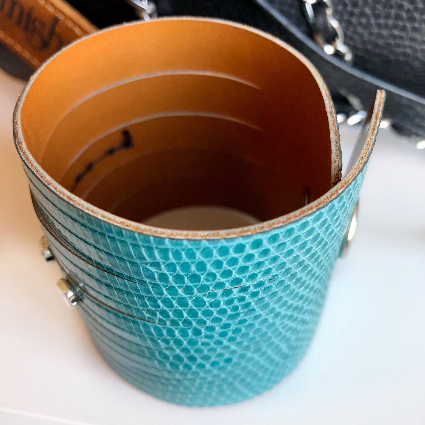 Turquoise Leather Slit Cuff with Beads