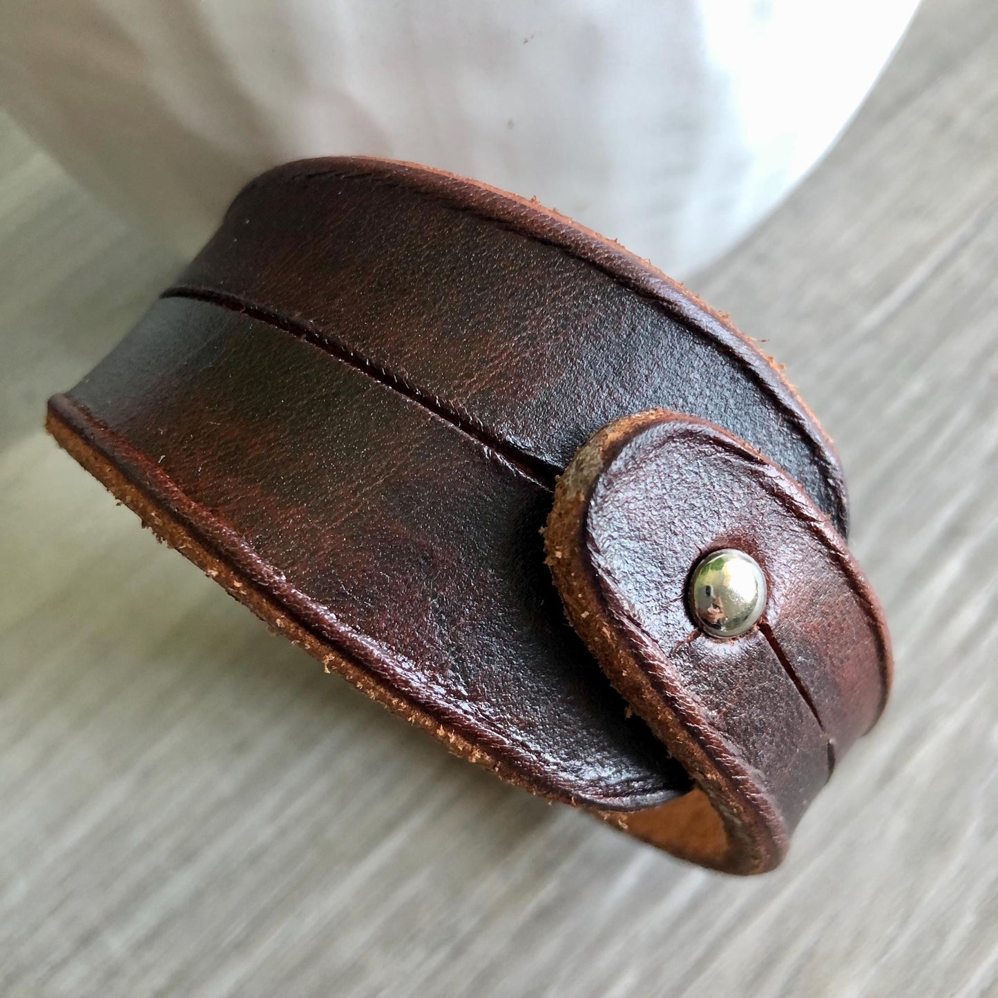 Dark Brown Leather Bracelet for Men Handmade from Rawhide Leather