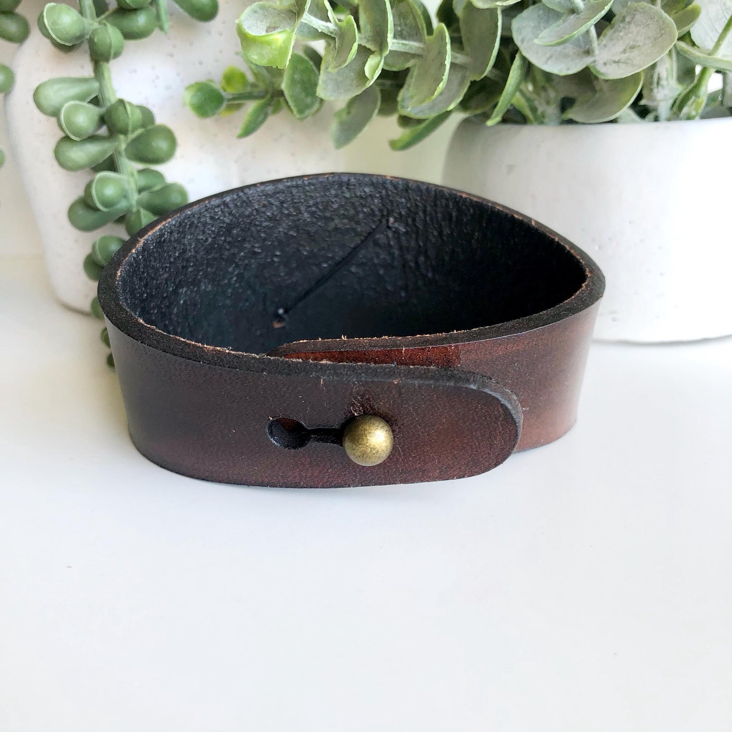 Brown Leather Bracelet with Jade Stone Bead