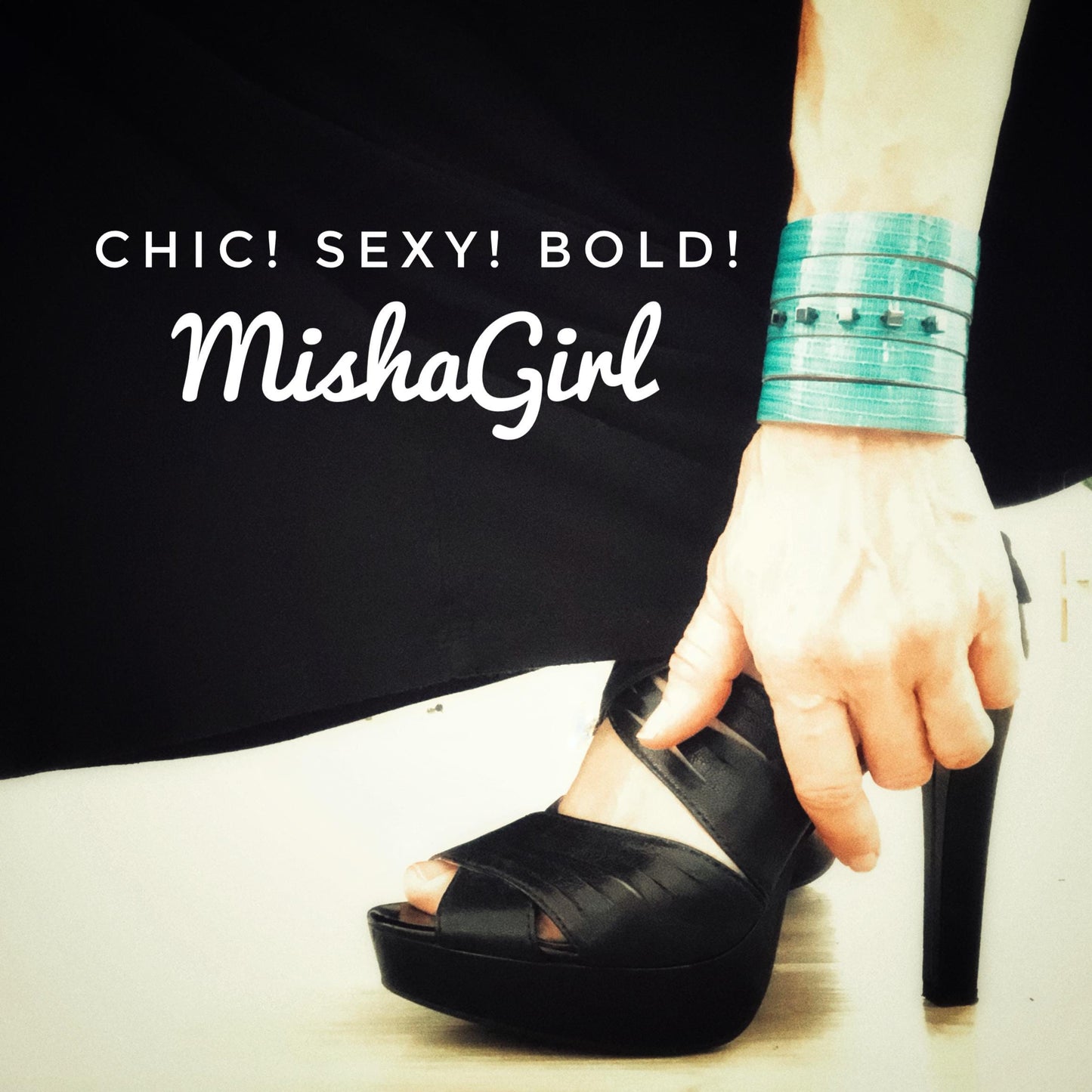 Turquoise Leather Wrist Cuff with Slits