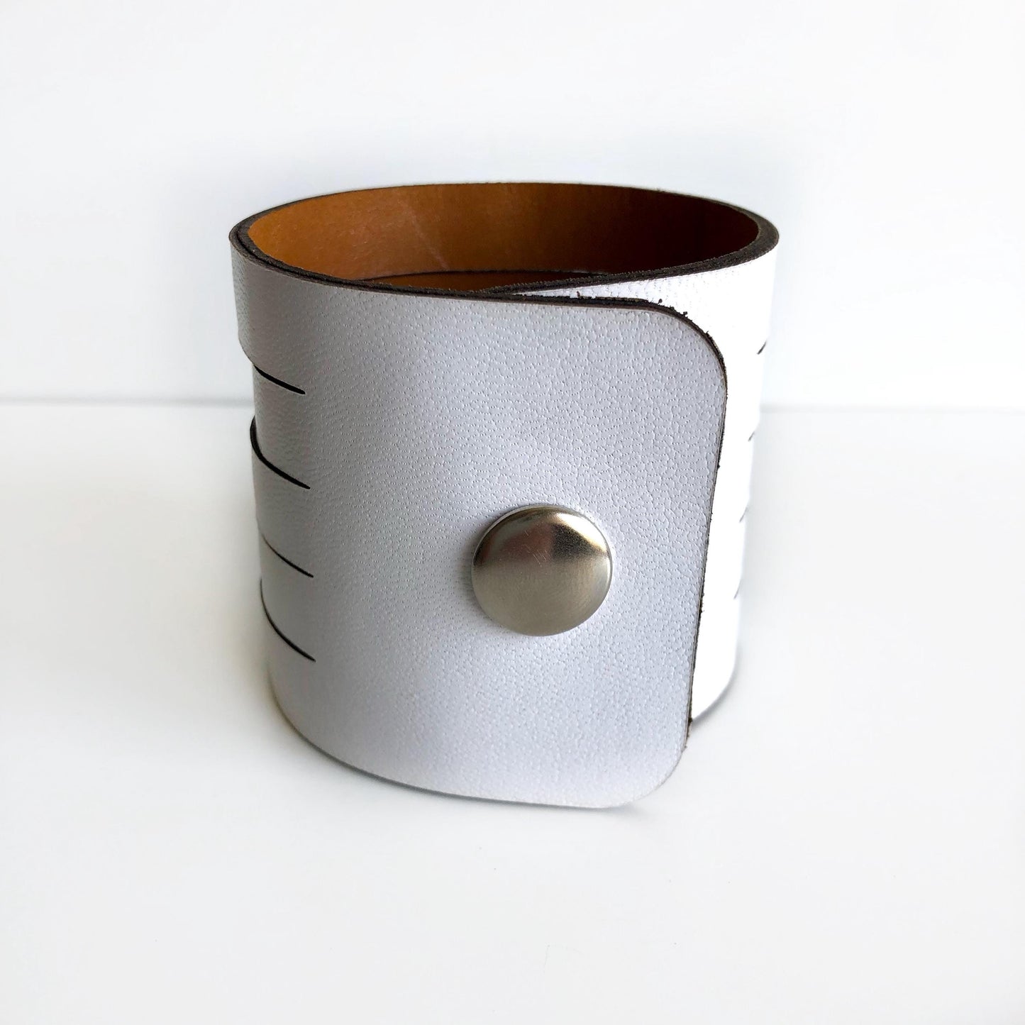 White Leather Wrist Cuff with Slits