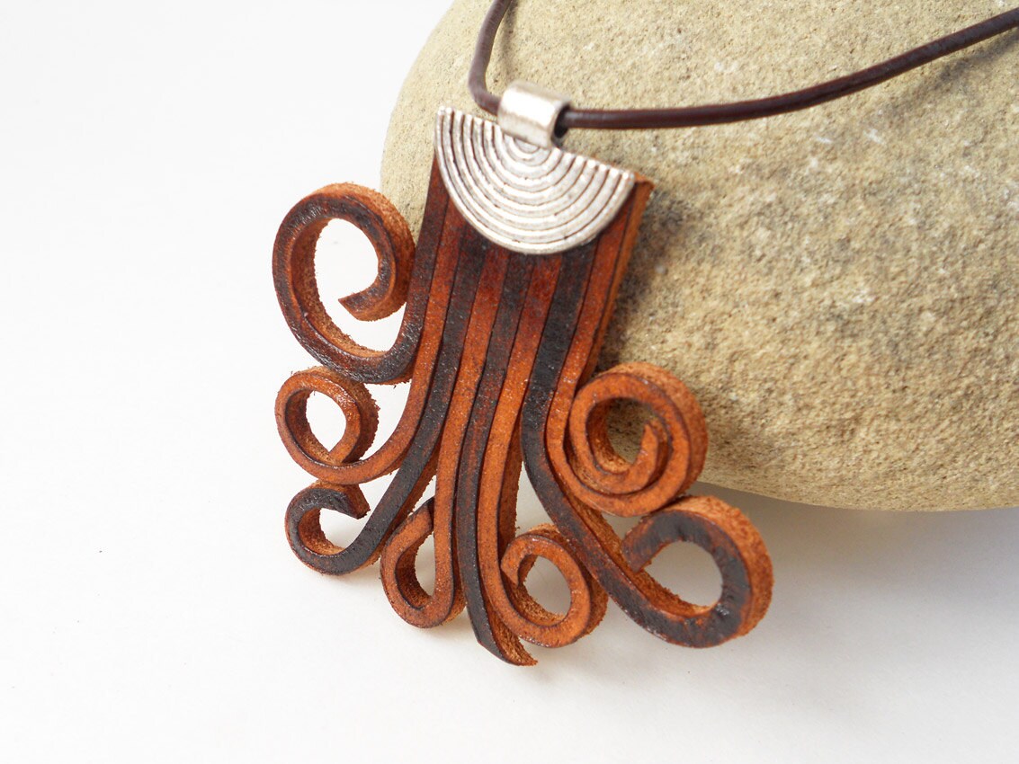 Women's Leather Fringe Octopus Necklace