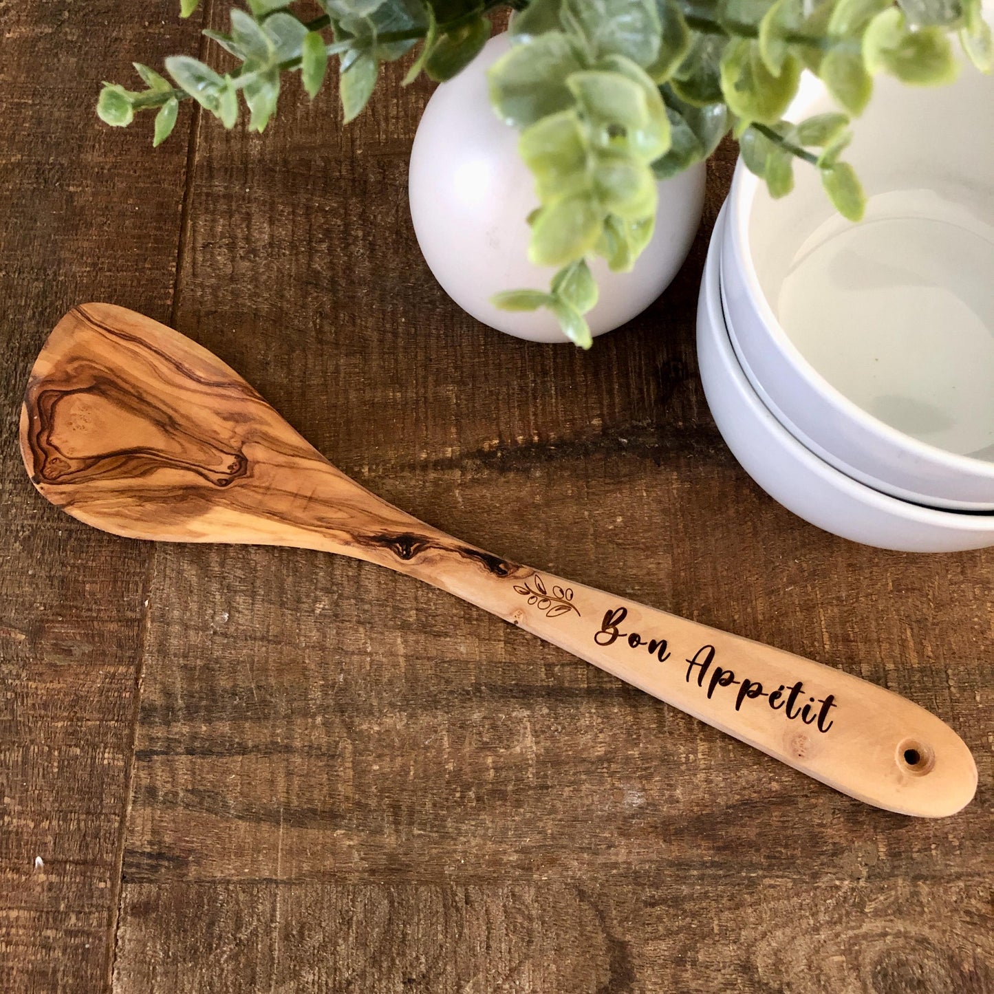 Wooden Spoon made from Olive Wood, Bon Appétit