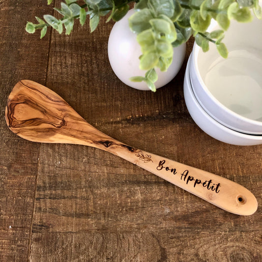 Wooden Spoon made from Olive Wood, Bon Appétit