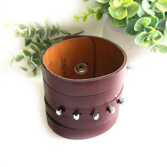 Burgundy Leather Wrist Cuff with Slits