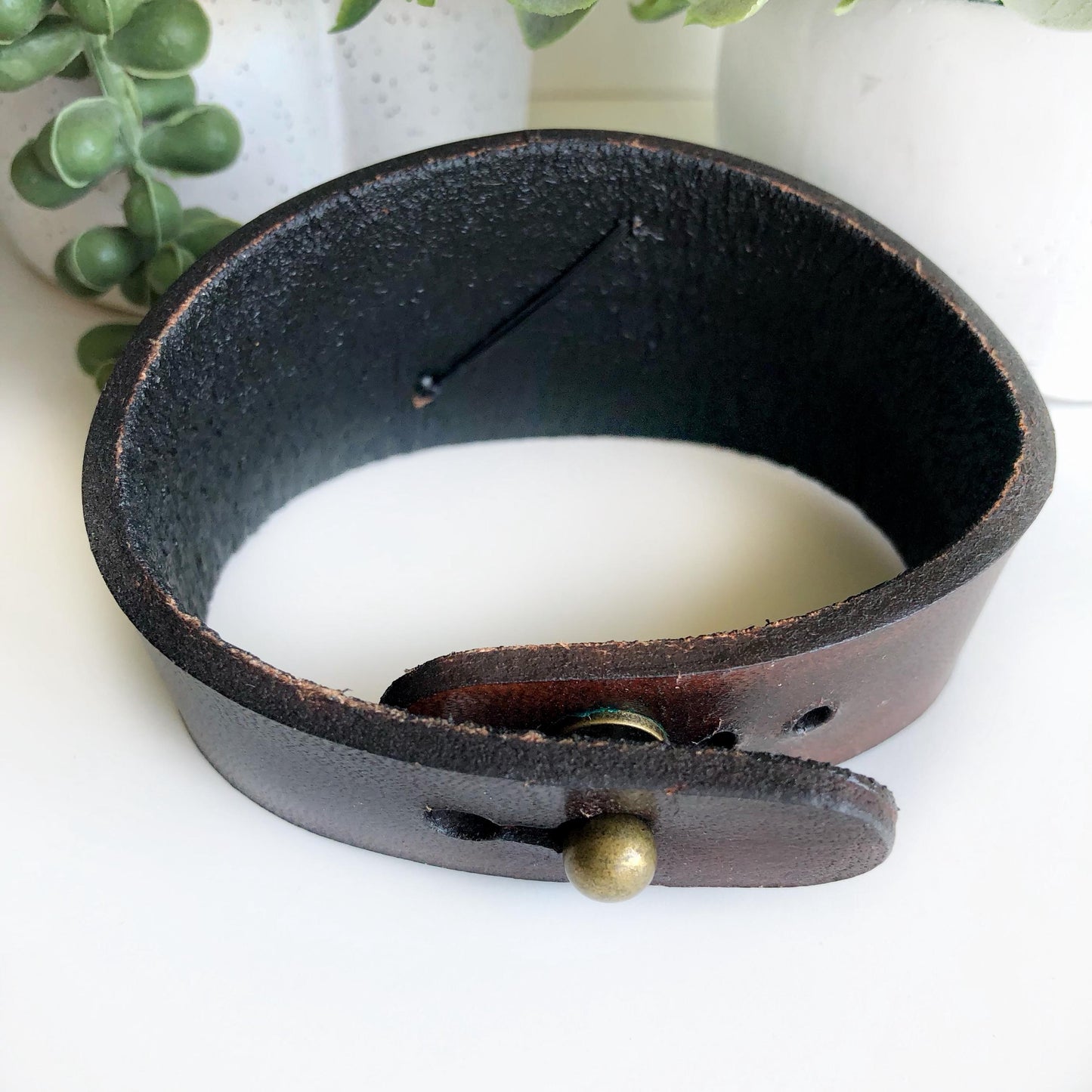 Brown Leather Bracelet with Jade Stone Bead