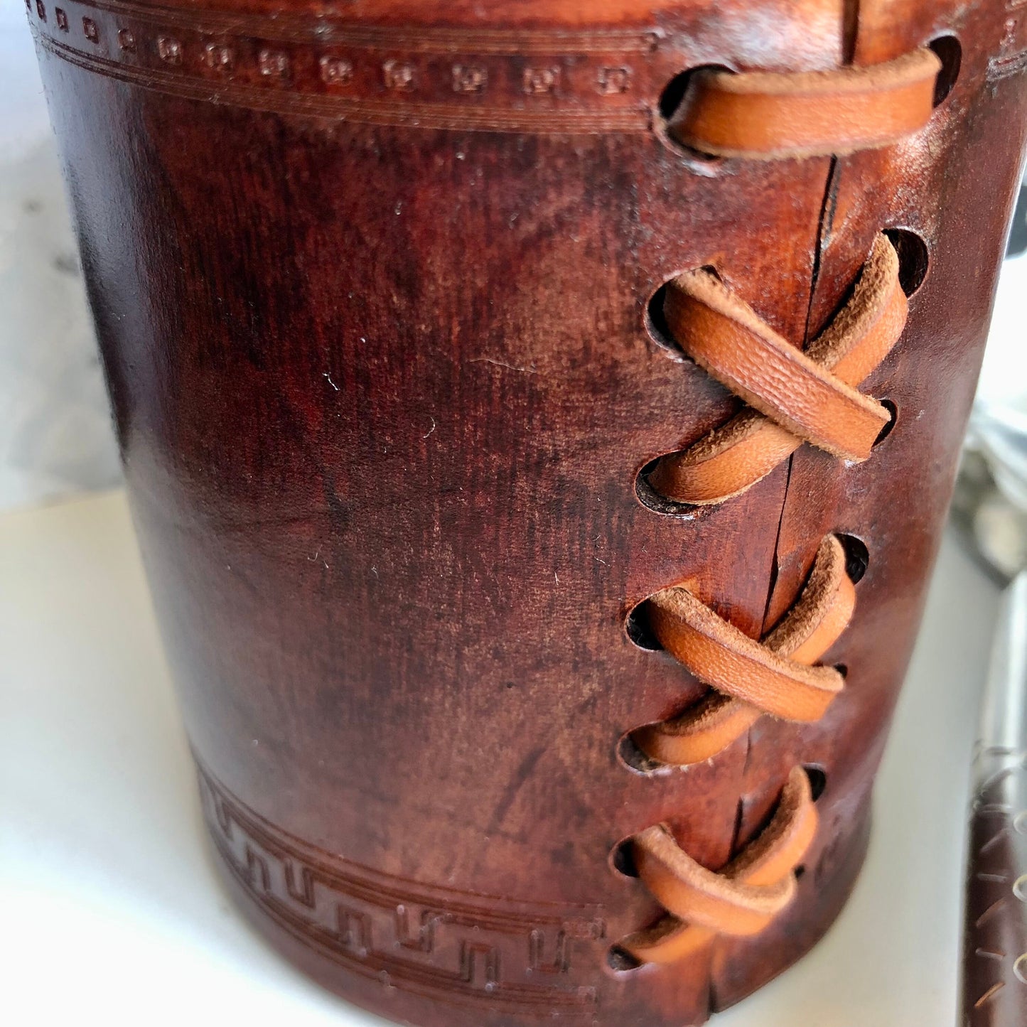 Handmade Leather Pencil and Pen Holder, Dark Brown