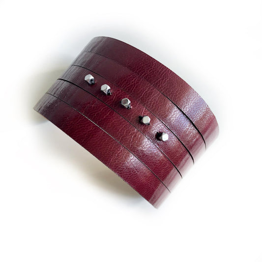 Burgundy Leather Wrist Cuff with Slits