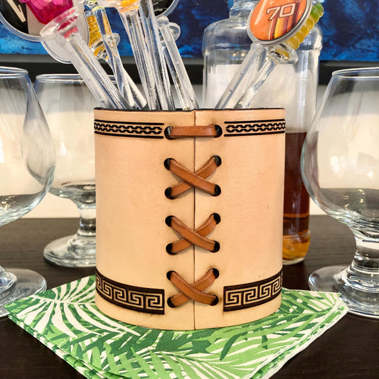 Handmade Leather Pencil and Pen Holder, Laser Etched