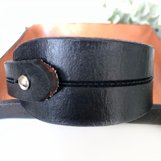 Classic Black Leather Bracelet for Men Handmade from Rawhide Leather