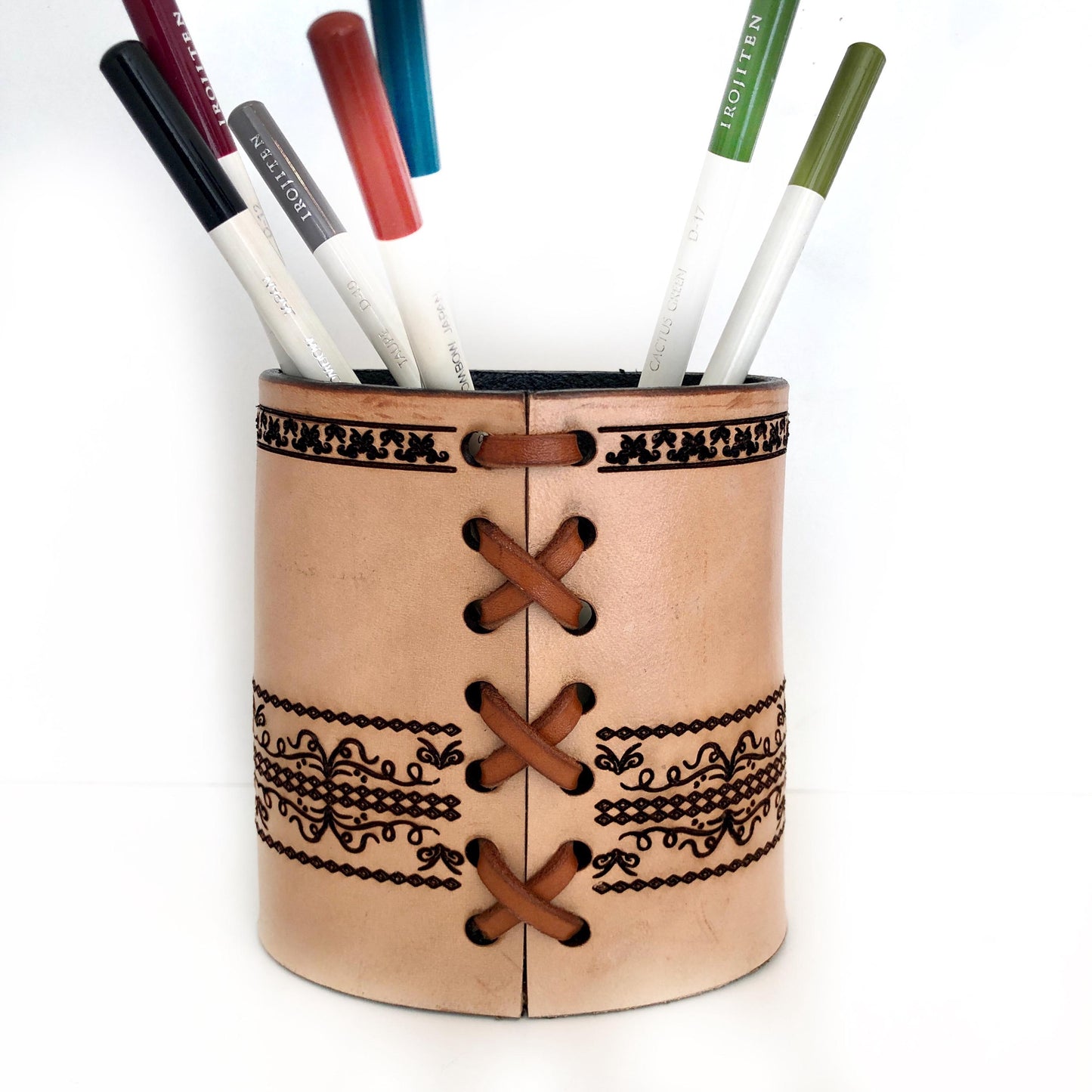 Handmade Leather Pencil and Pen Holder, Laser Etched