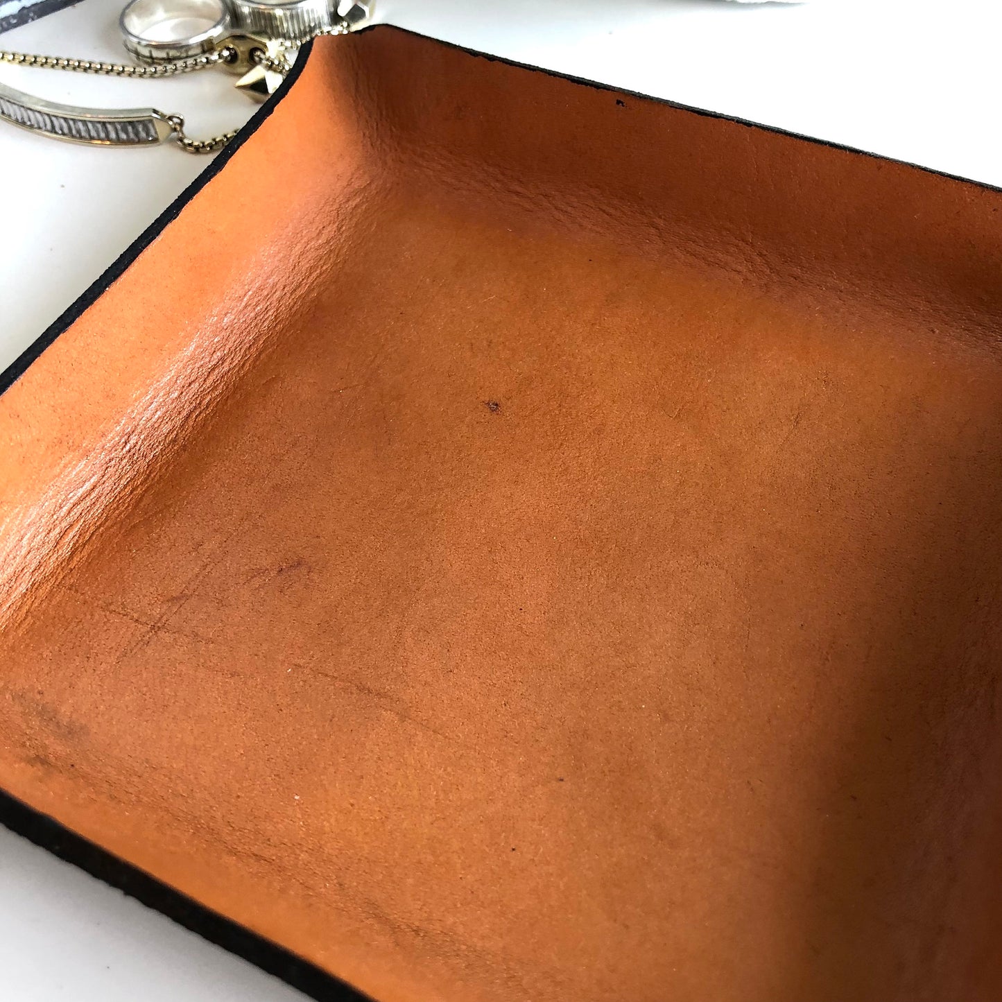 Handmade Small Square Leather Catch All Tray
