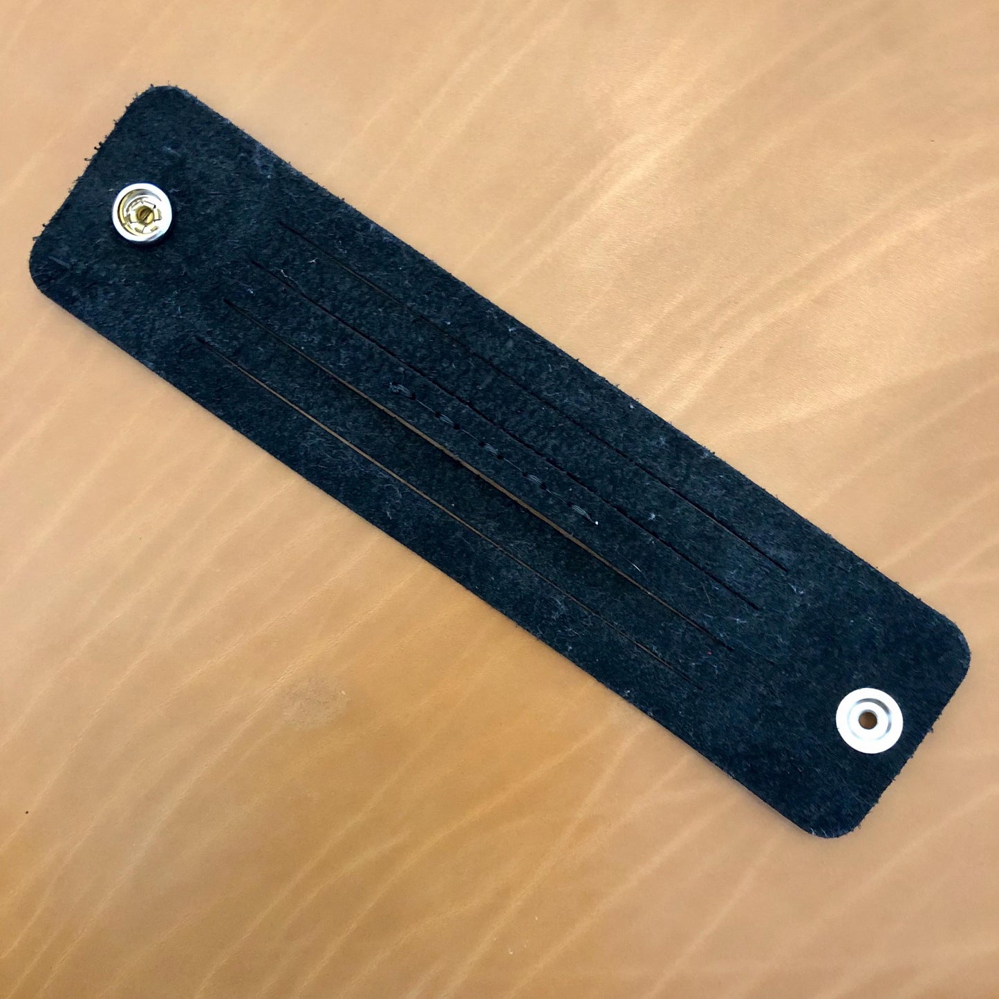 Black Leather Leather Slit Cuff with Beads
