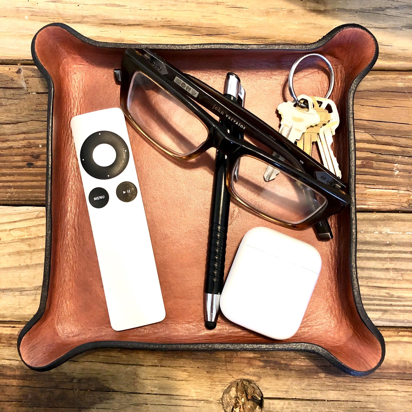 Handmade Square Leather Catch All Tray