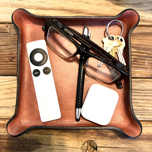 Handmade Square Leather Catch All Tray