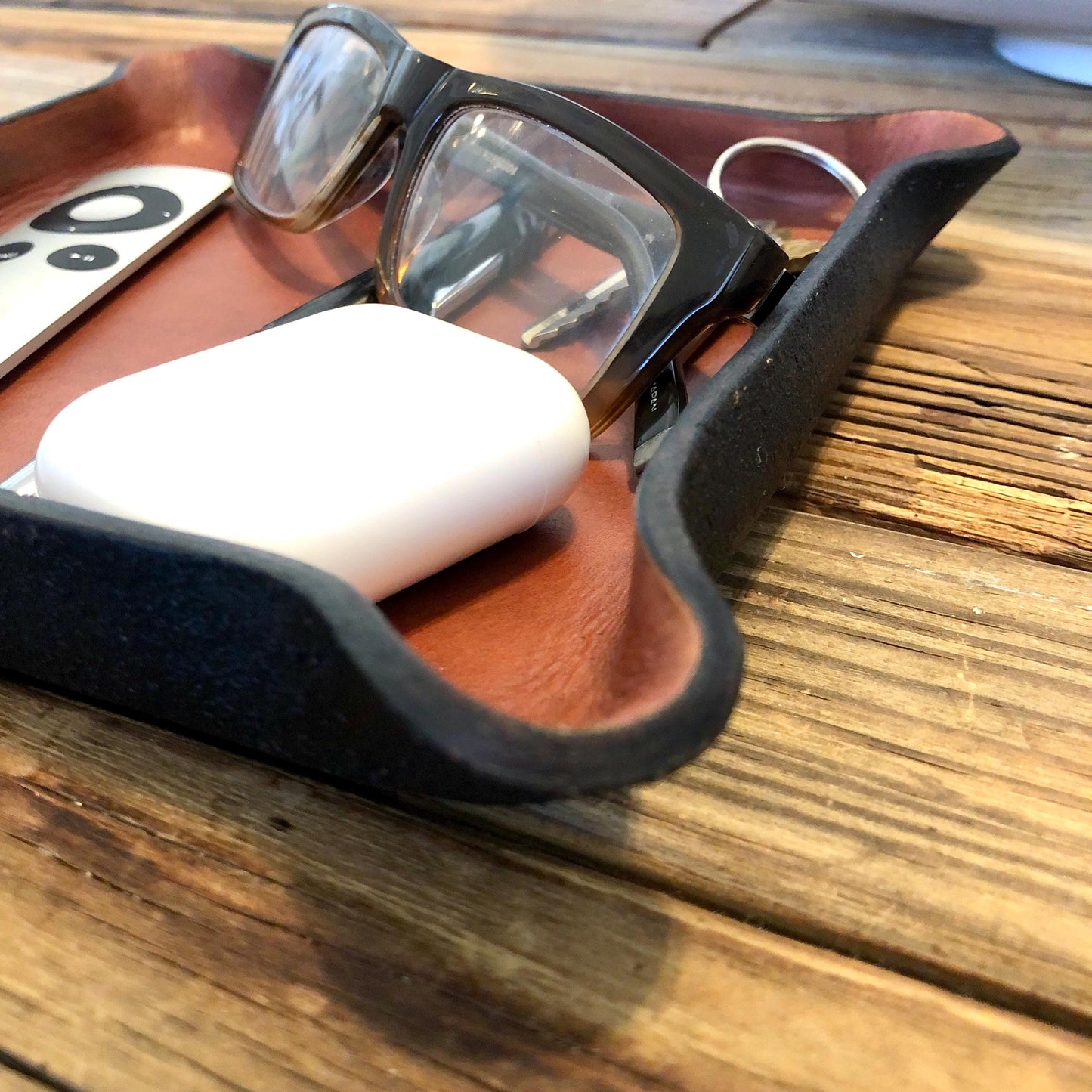 Handmade Square Leather Catch All Tray
