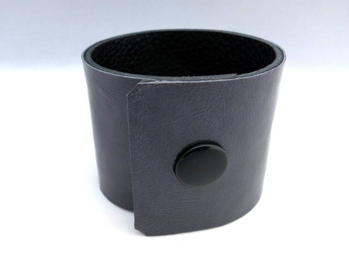 Handmade Navy Blue Leather Cuff Bracelet with Carnelian Stone Bead