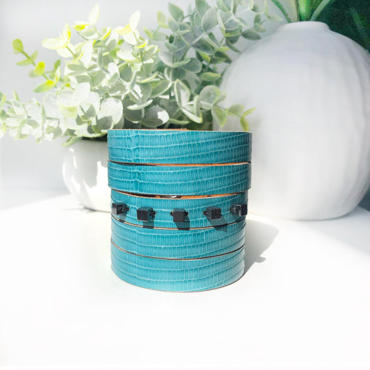 Turquoise Leather Wrist Cuff with Slits