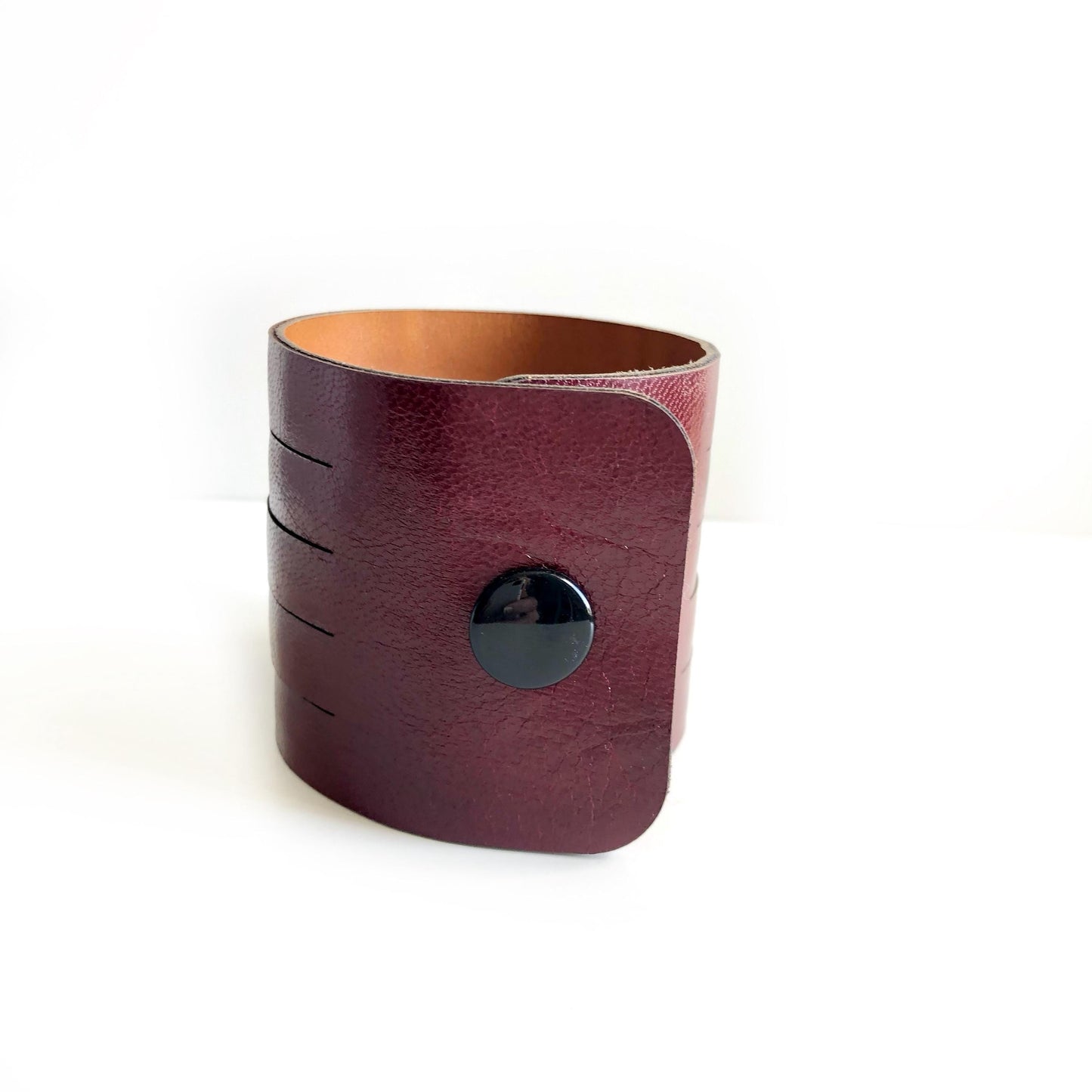 Burgundy Leather Wrist Cuff with Slits