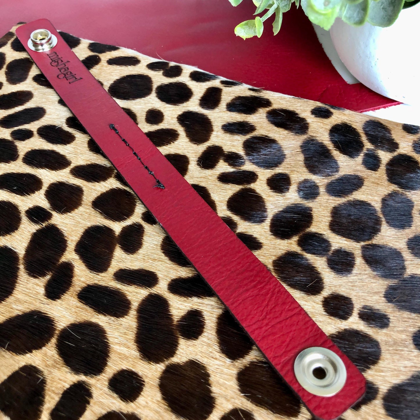 Black Snakeskin Bracelet with Red Beads
