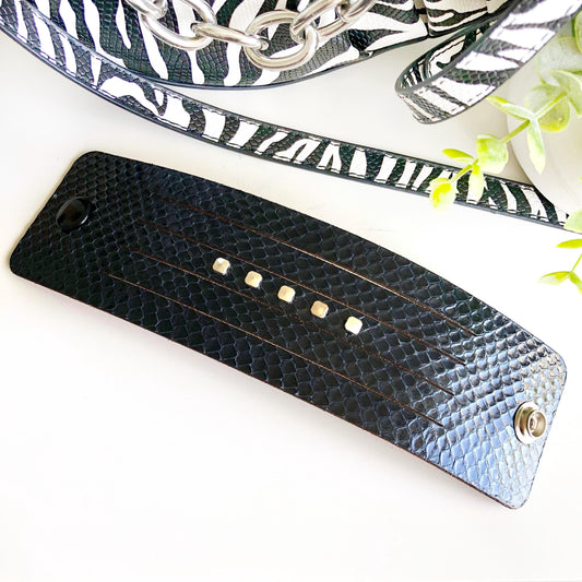 Navy Blue Snakeskin Leather Wrist Cuff with Slits