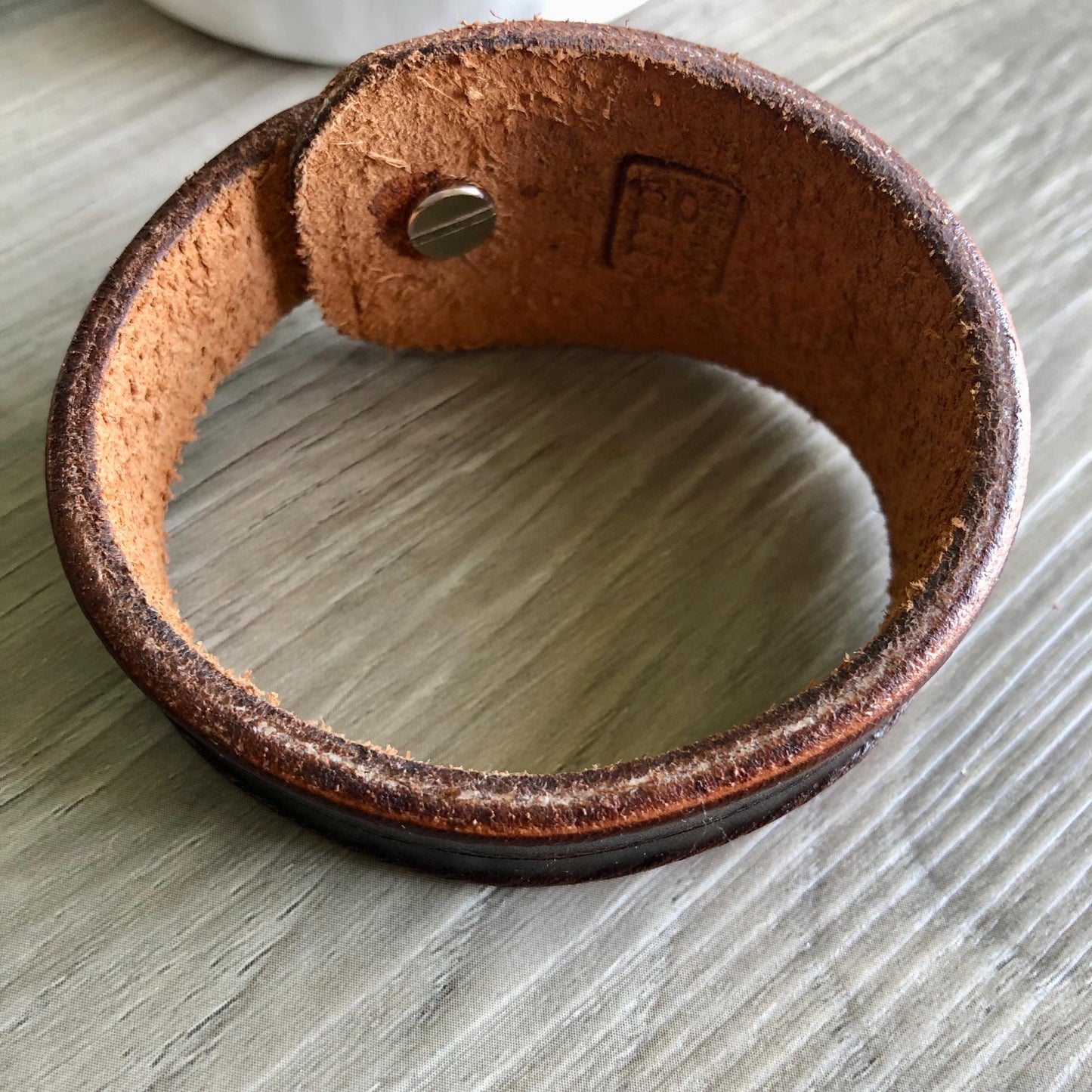 Dark Brown Leather Bracelet for Men Handmade from Rawhide Leather
