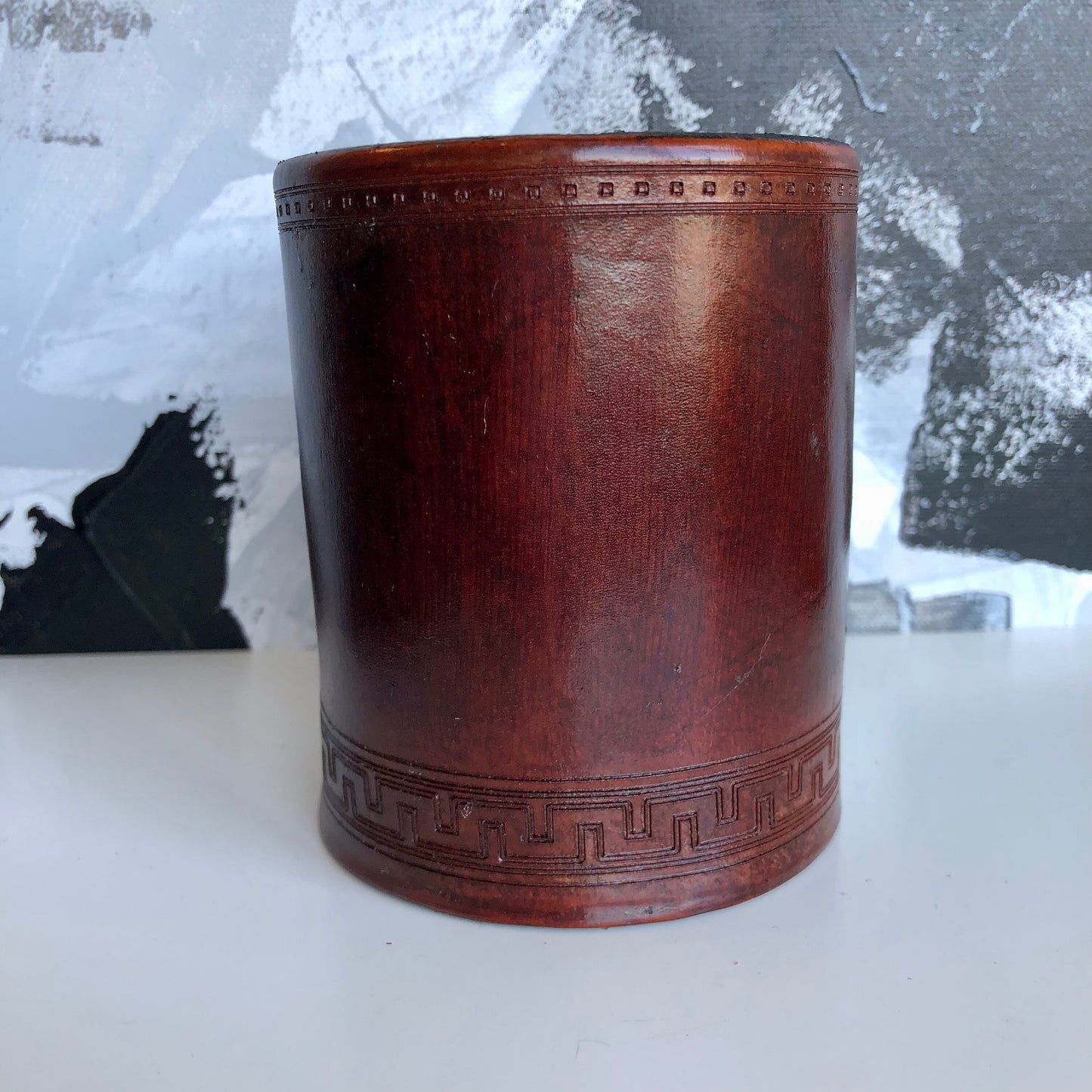 Handmade Leather Pencil and Pen Holder, Dark Brown