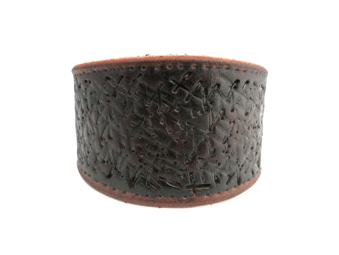 Hand Embossed Black and Brown Rawhide Unisex Cuff