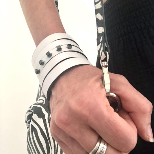 White Leather Wrist Cuff with Slits