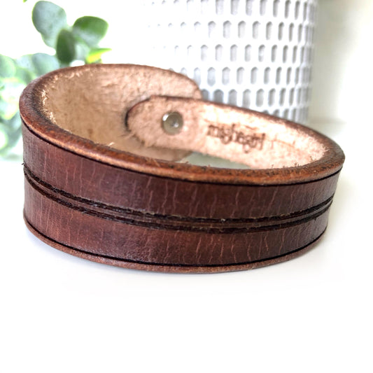 Classic Brown Leather Bracelet for Men Handmade from Rawhide Leather
