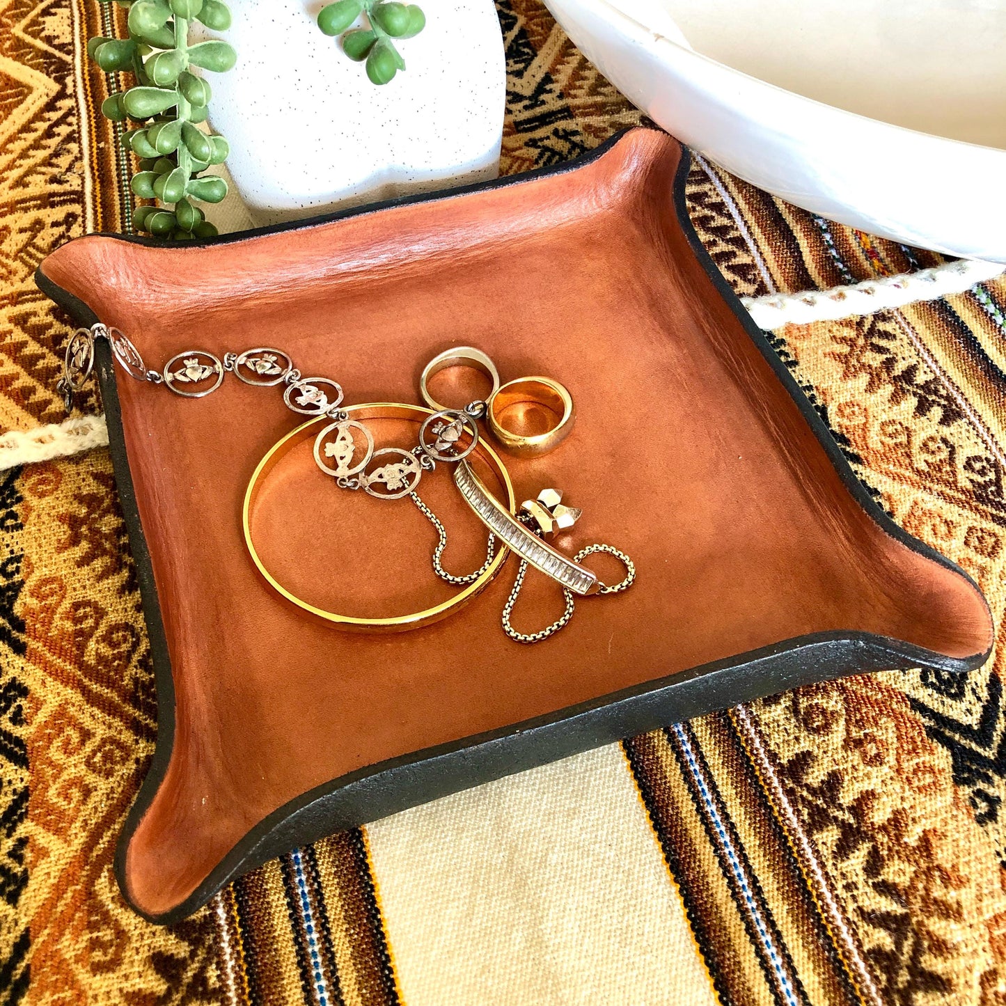 Handmade Square Leather Catch All Tray