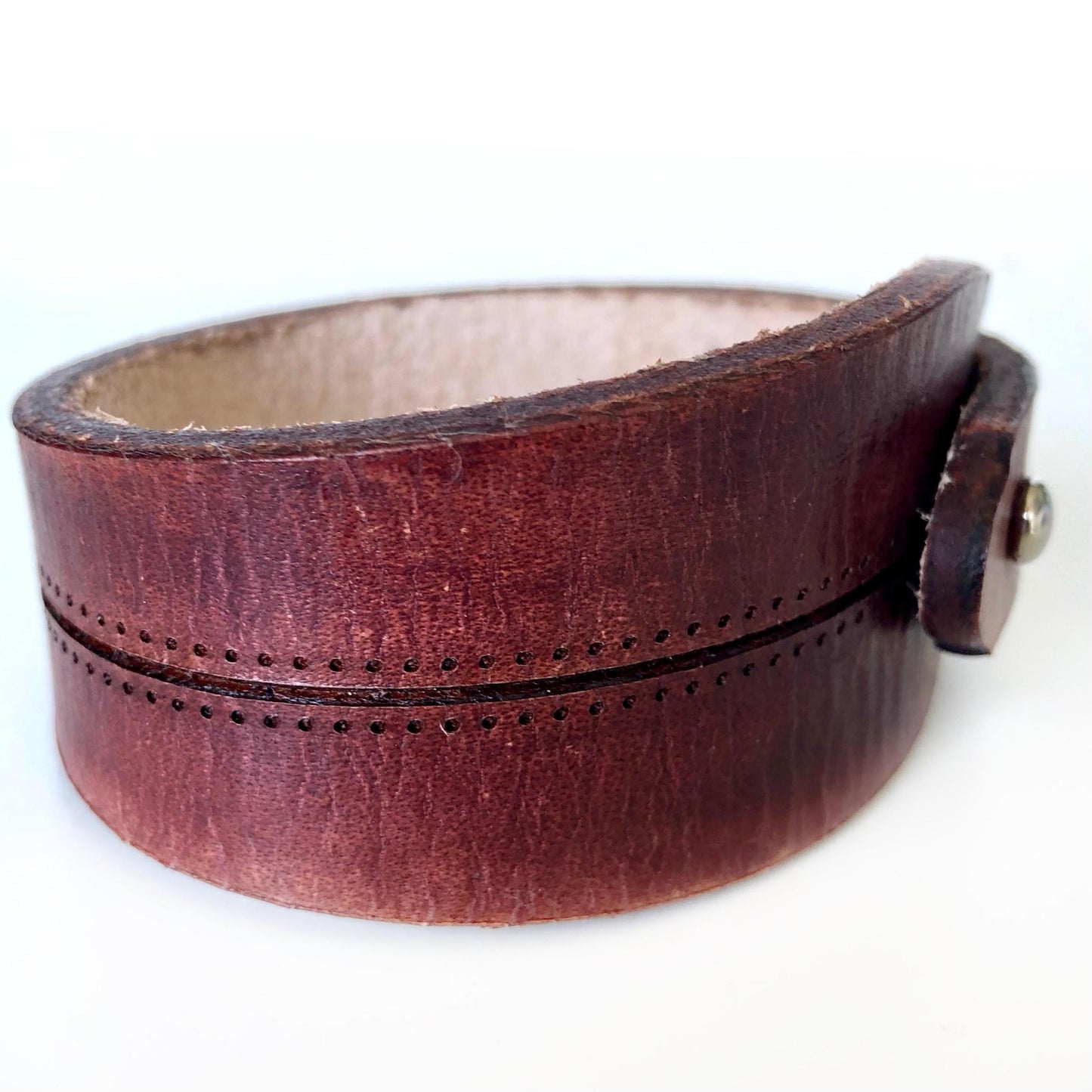 Classic Brown Leather Bracelet for Men Handmade from Rawhide Leather