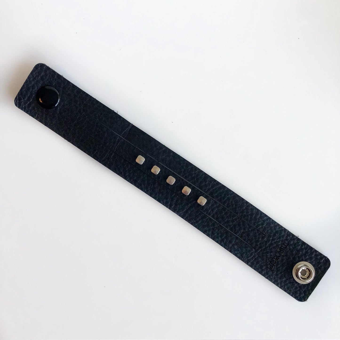 Black Leather Leather Slit Cuff with Beads
