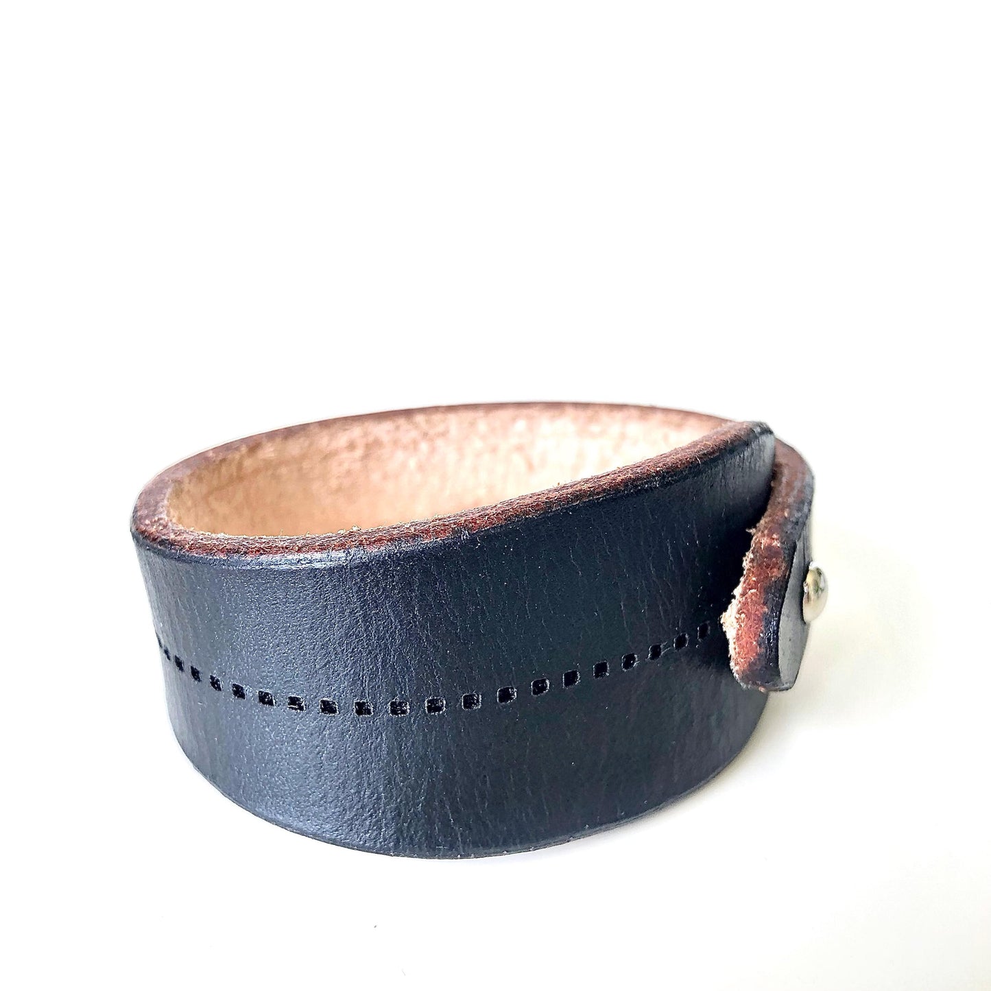 Classic Black Leather Bracelet for Men Handmade from Rawhide Leather