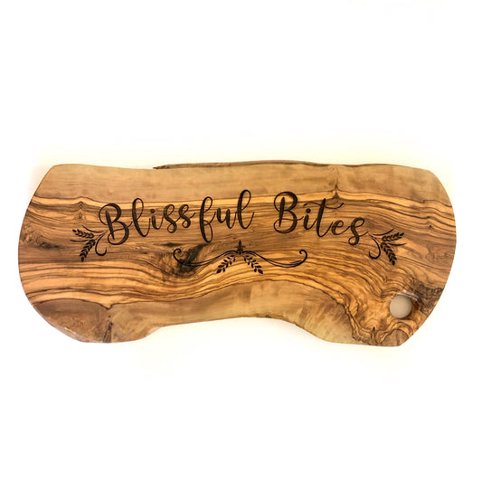 Olive Wood Serving Board: Blissful Bites Laser Etched Appetizer Board