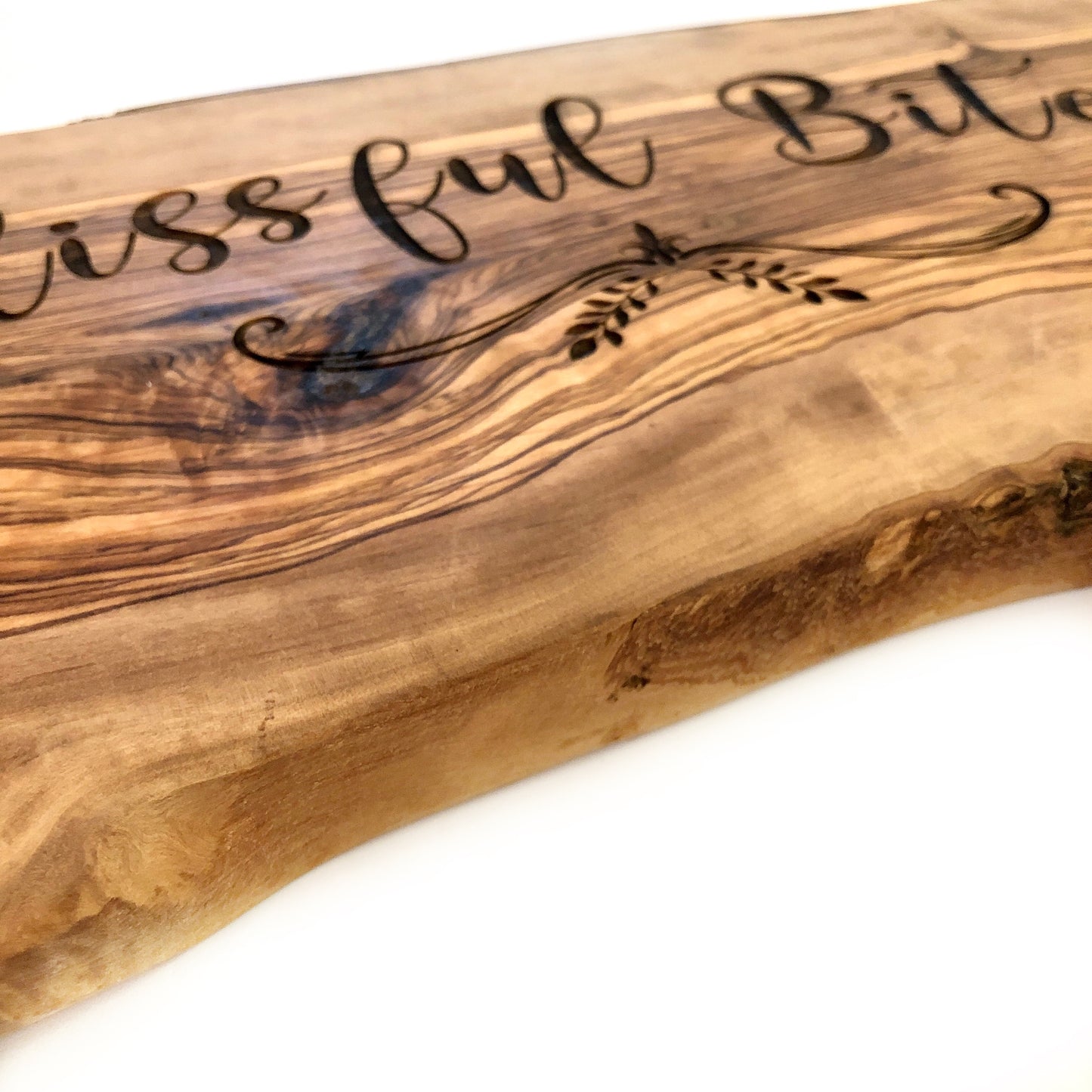 Olive Wood Serving Board: Blissful Bites Laser Etched Appetizer Board